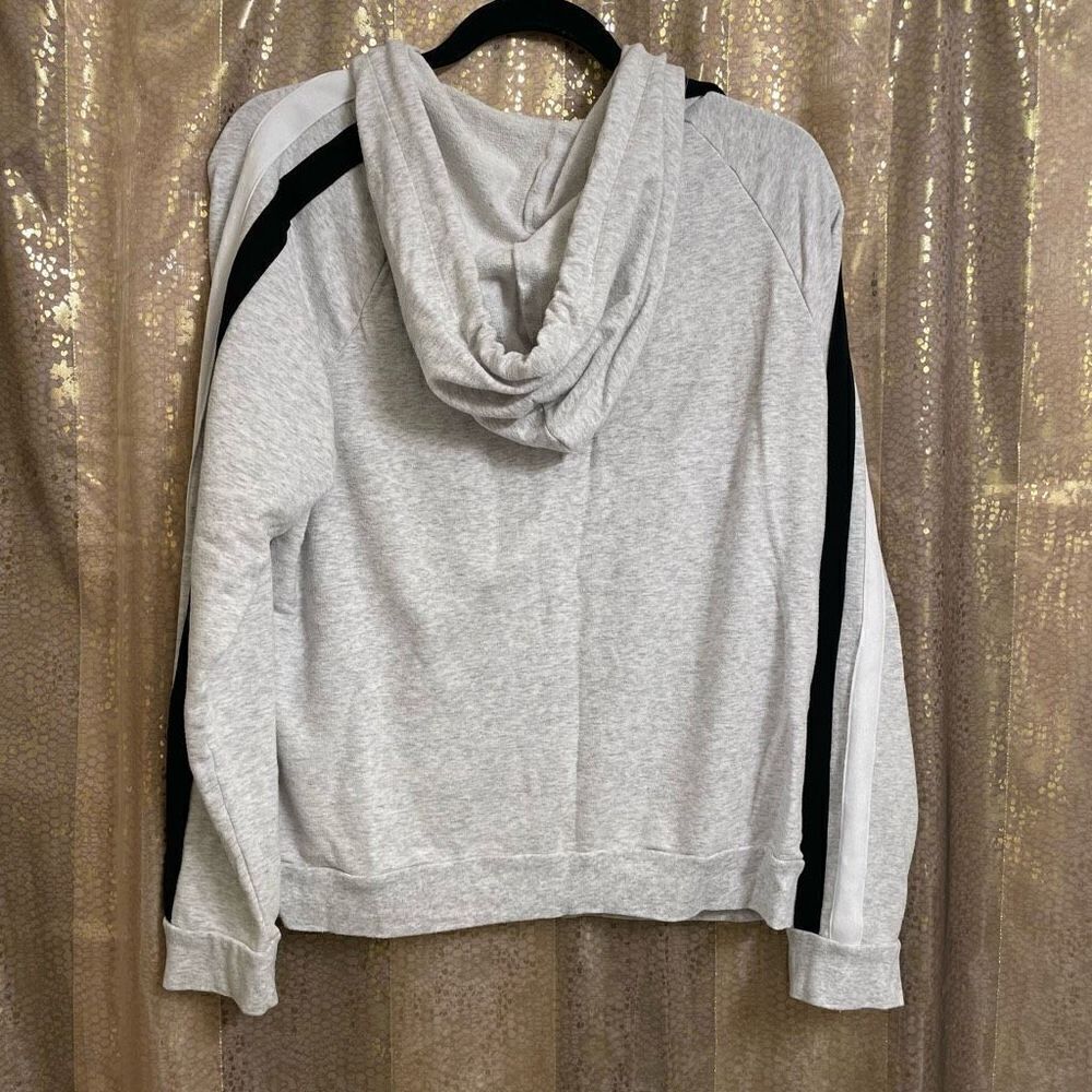 PINK Victorias Secret Gray Black White Stripe Full Zip Hoodie, L flawed - Picture 2 of 6